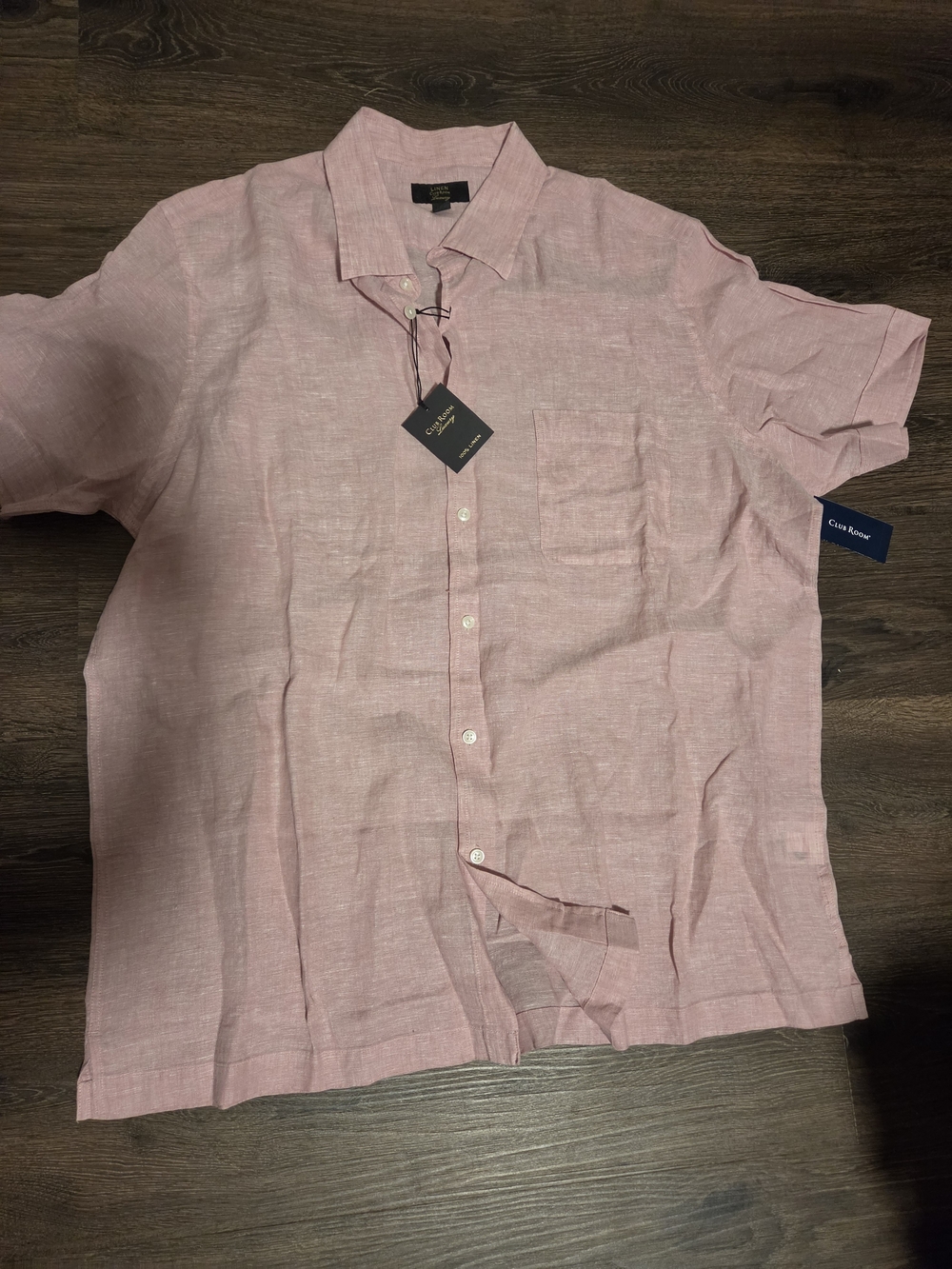 New Club Room Light Pink Short-Sleeve Button-Down Linen Shirt